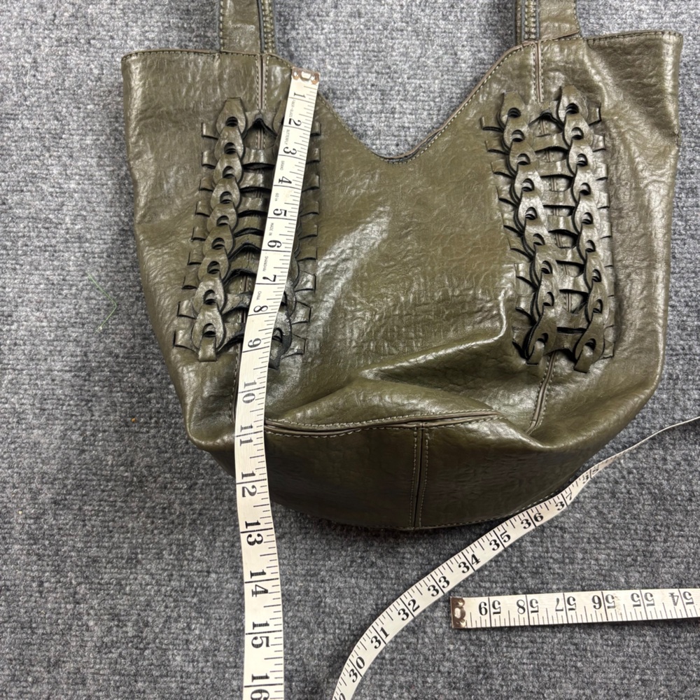 ANTHROPOLOGIE Green Vegan Leather Alice Springs Tote Purse Bag - Picture 9 of 10